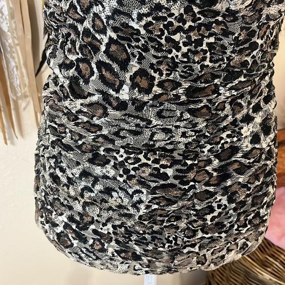 Leopard Print Mesh Ruched Top with Diamond accessories by Express/ Size Medium - Picture 4 of 9